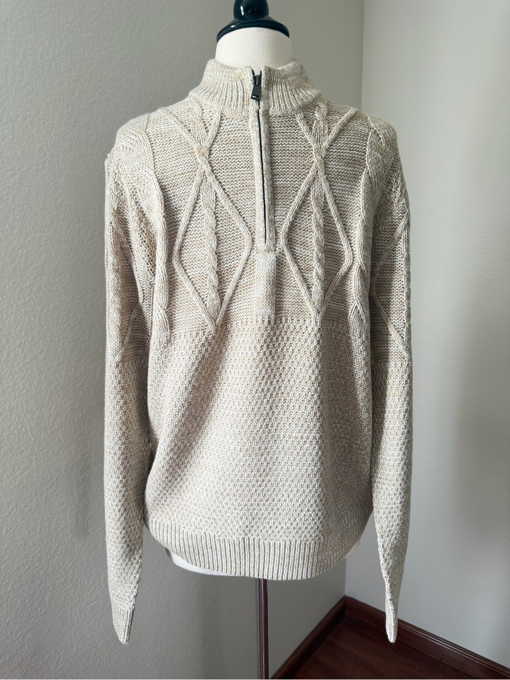 Thomas Sterling Men's Oatmeal Marled Combo Knit Sweater Size M